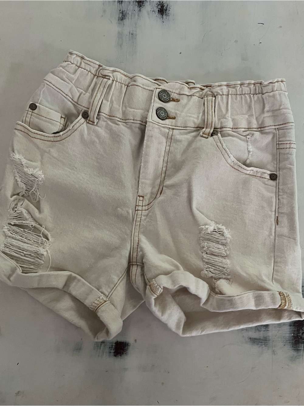 Indigo Rein Women’s 3 Distressed Denim Shorts, Paperbag Style, High Rise